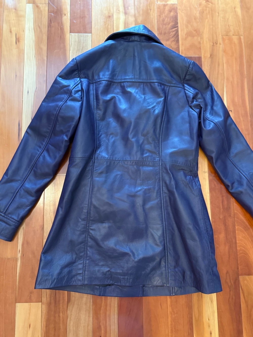 Purple Leather Button-Front Women's Coat - Picture 7 of 7